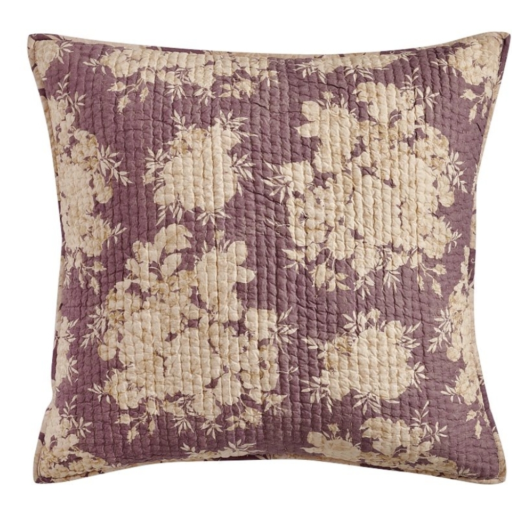 Floral Quilted Pillow - Purple and Cream